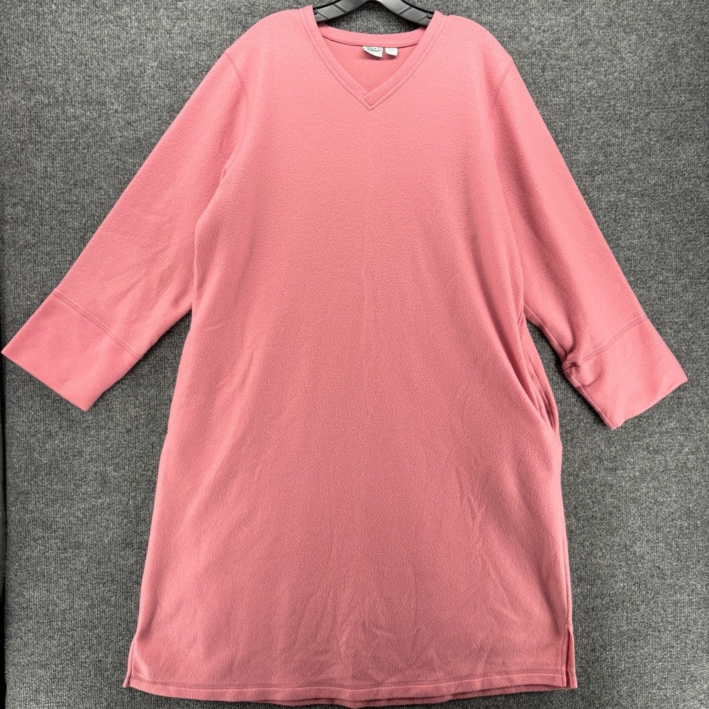 Haband Dress Womens XL Pink Fleece Kaftan V-Neck Lounge Patio Muumuu House Comfy